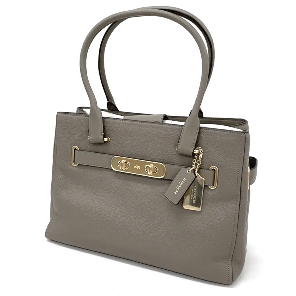 Coach Swagger Gray Pebbled Leather Carryall Satchel